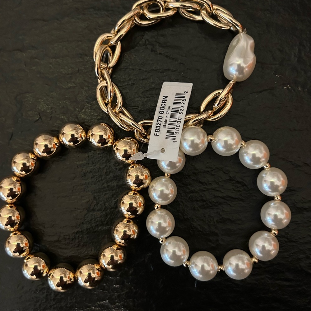 Gold Chain Necklace and Bracelet Set with Pearl Accents - 18k dipped - Picture 3 of 5